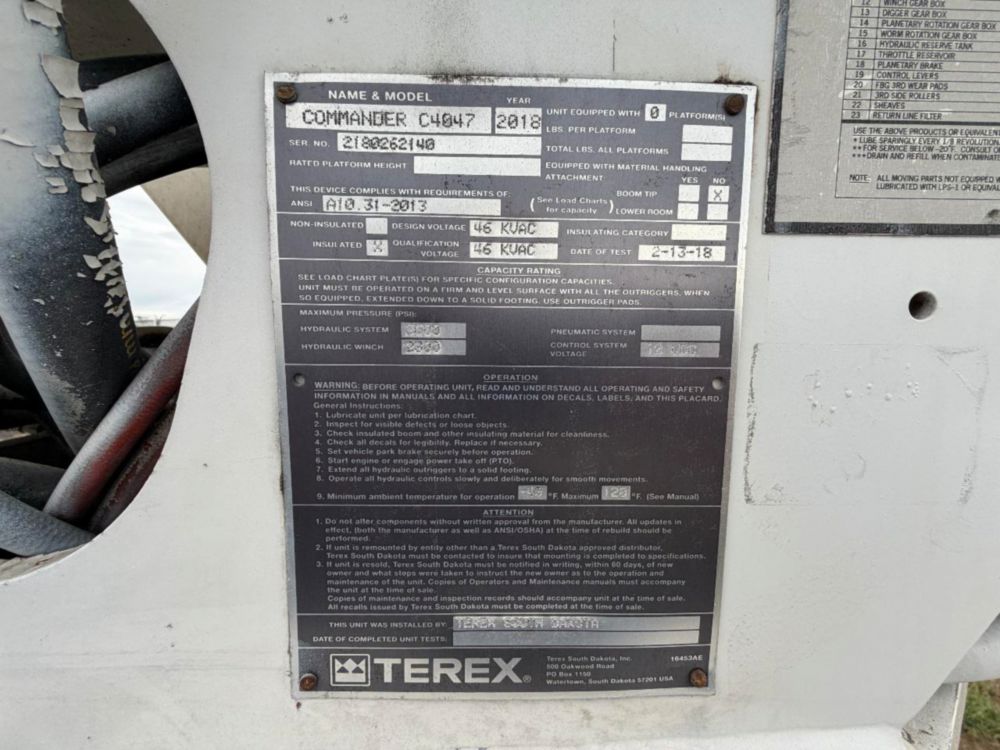 2018 Freightliner M2 4x2 Terex Commander 4047 Digger Derrick Truck
