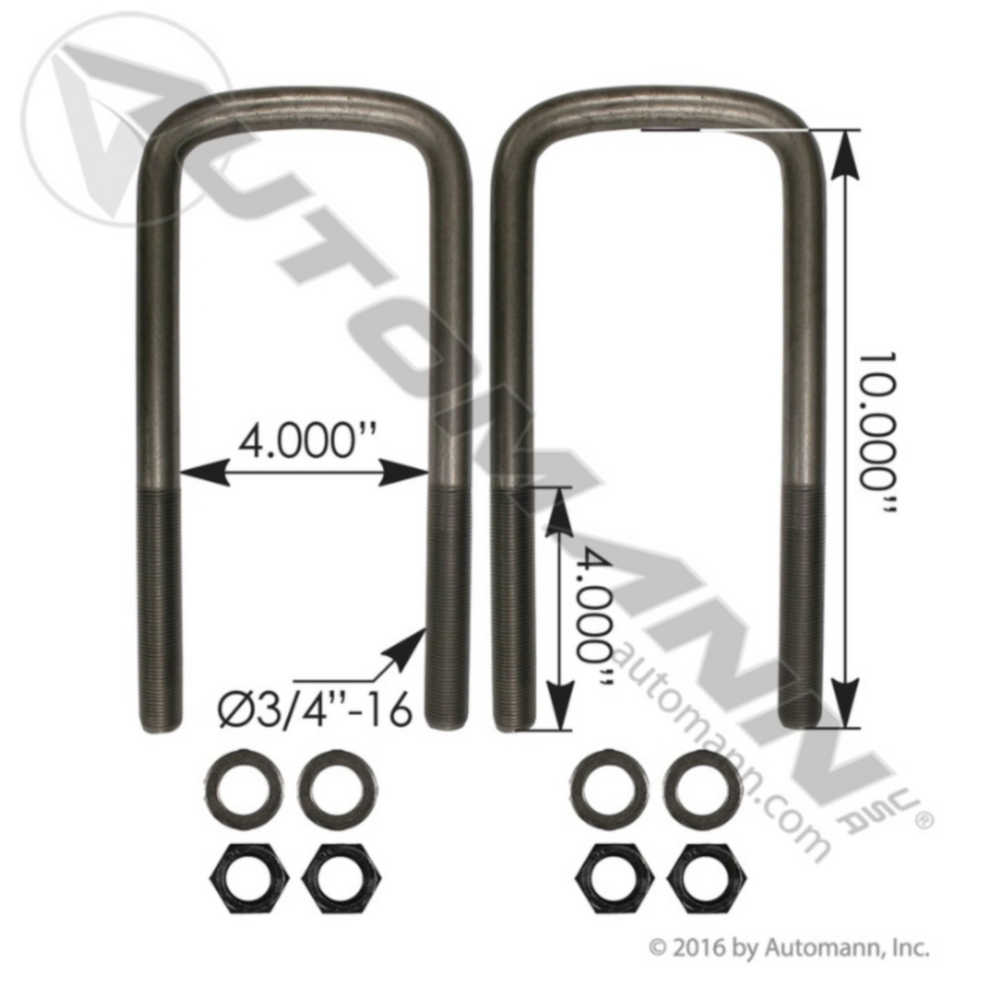 Automann U Bolt Kit 3/4in X 4in X 10-1/4in IHC