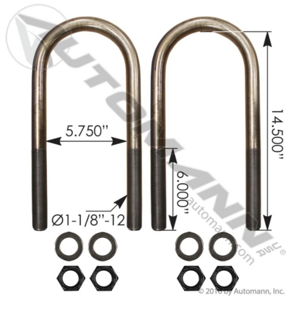 Automann U Bolt Kit RND 1-1/8 X 5-3/4 X 14-1/2in
