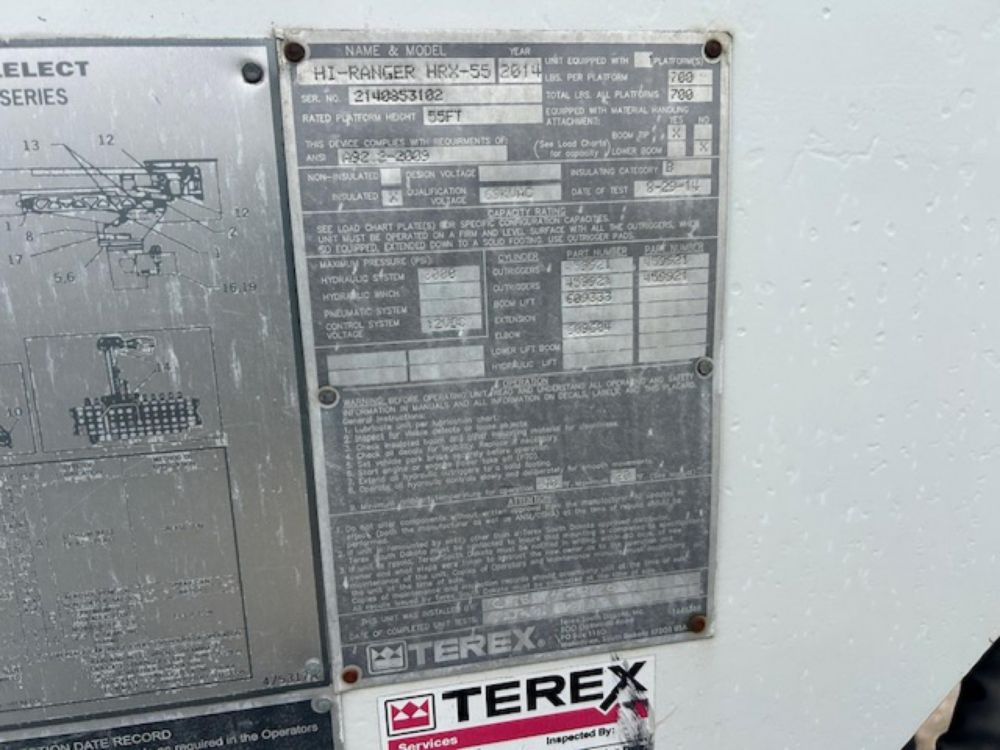 2015 Int'l 7400 Diesel 4x2 Terex HRX-55 Material Handler Bucket Truck