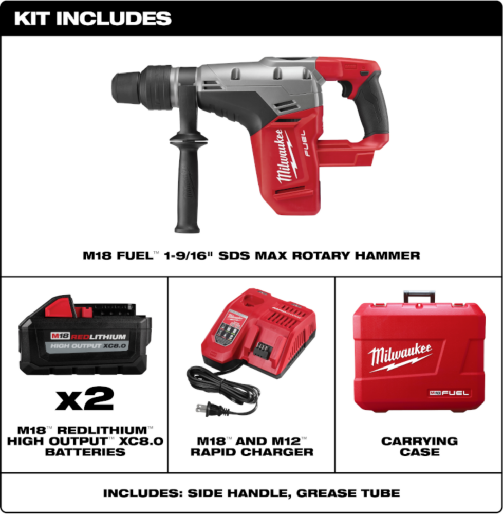 Milwaukee M18 1-9/16" SDS Max Rotary Hammer Kit