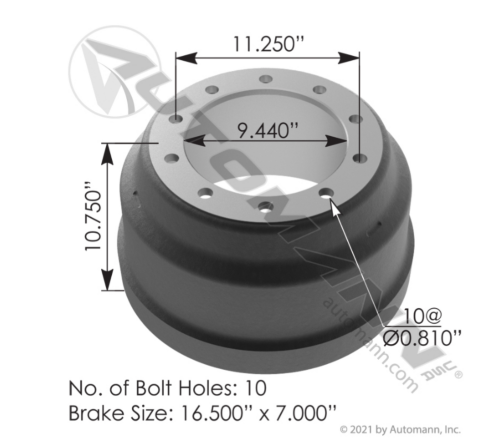 Automann Brake Drum 16.500in X 7.000in