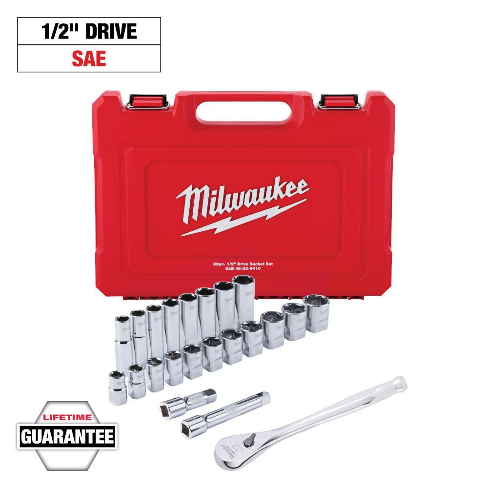 Milwaukee 22 pc 1/2" Drive SAE Ratchet & Socket Set