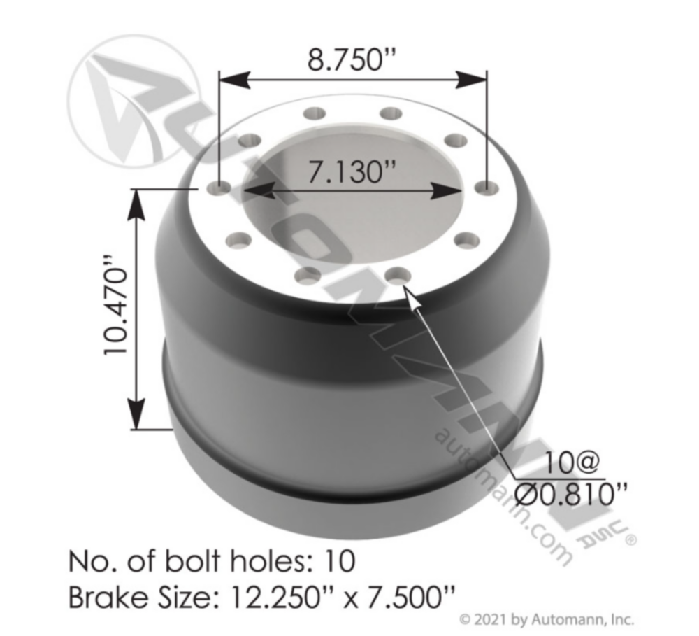 Automann Brake Drum 12.250in X 7.500in