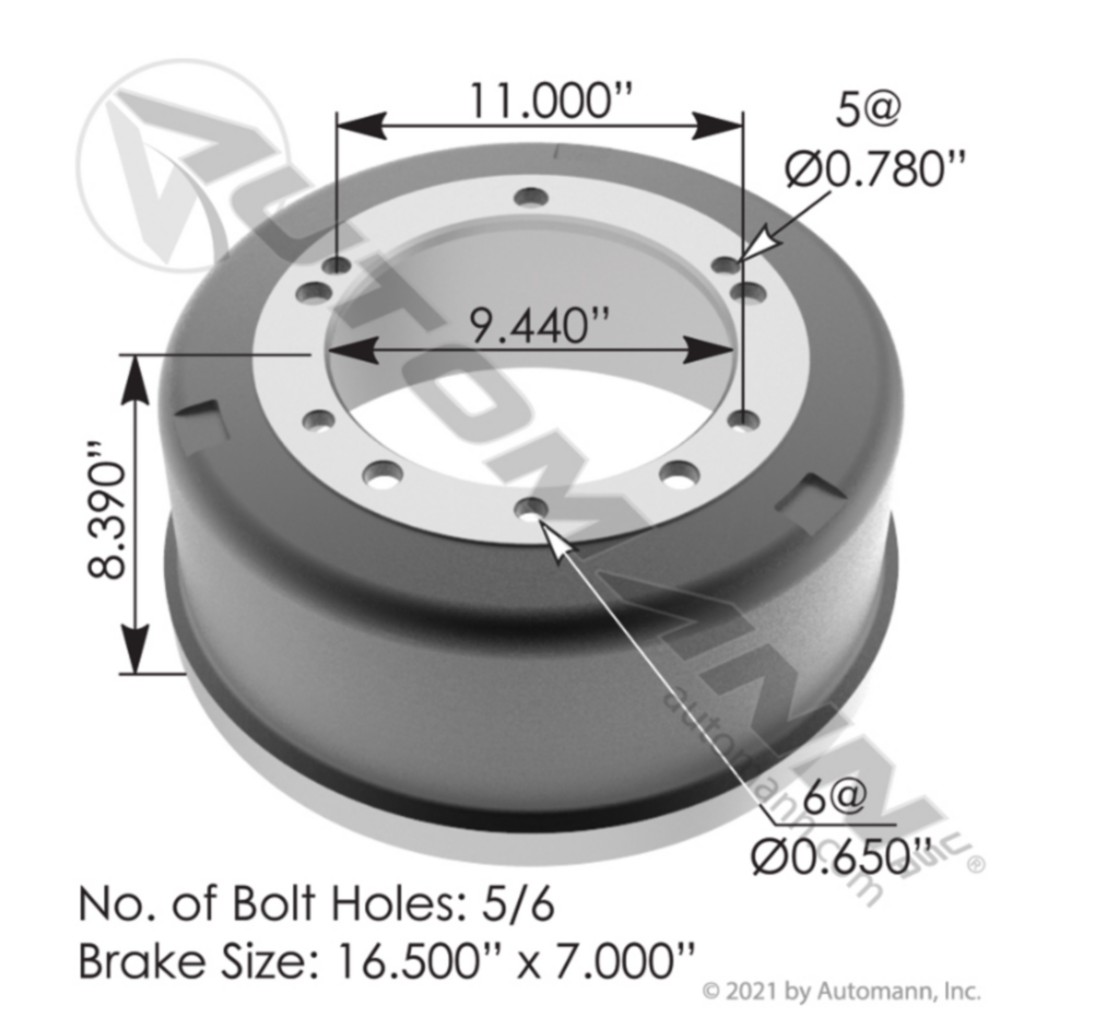 Automann Brake Drum 16.500in X 7.000in
