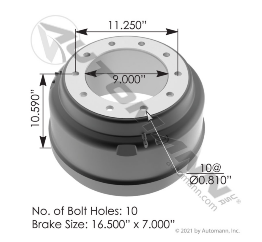 Automann Brake Drum 16.500in X 7.000in