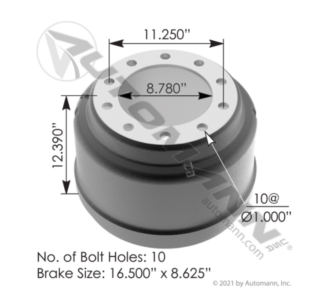 Automann Brake Drum 16.500in X 8.625in