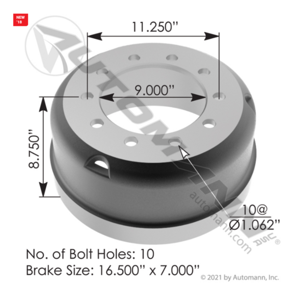 Automann Brake Drum 16.500in X 7.000in