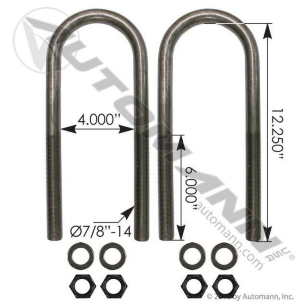 Automann U Bolt Kit RND 7/8in X 4in X 12-1/4in