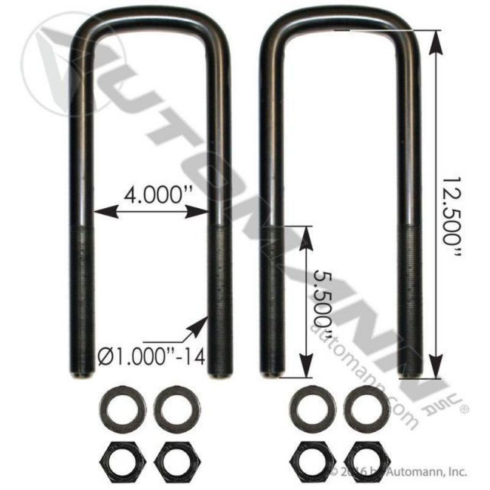 Automann U Bolt Kit Semi RND 1in X 4in X 12in