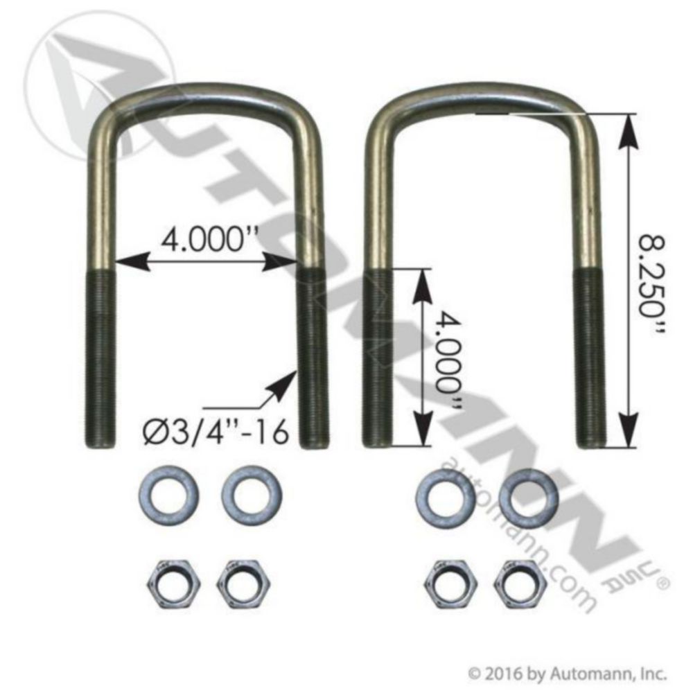 Automann U Bolt Kit Semi RND 3/4 X 4in X 8-1/4in