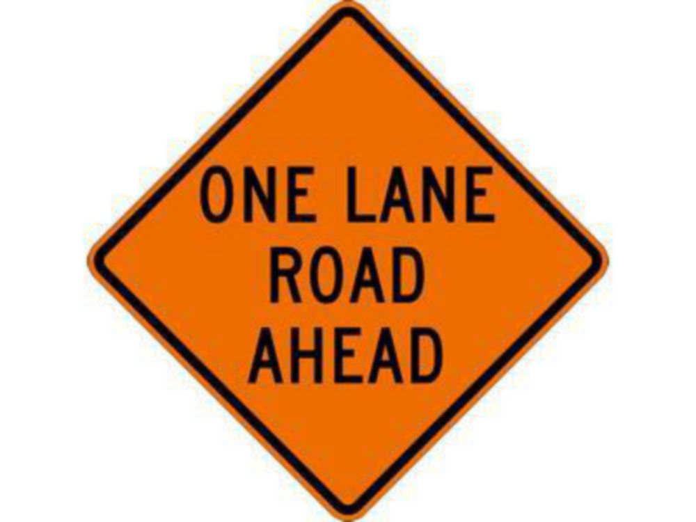 Dicke Superbright Reflective Orange Roll-Up Sign - "One Lane Road Ahead", 48"