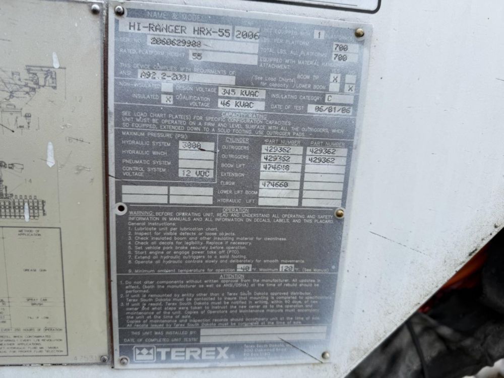 2007 Int'l 4300 Terex HRX-55 Material Handler Bucket Truck