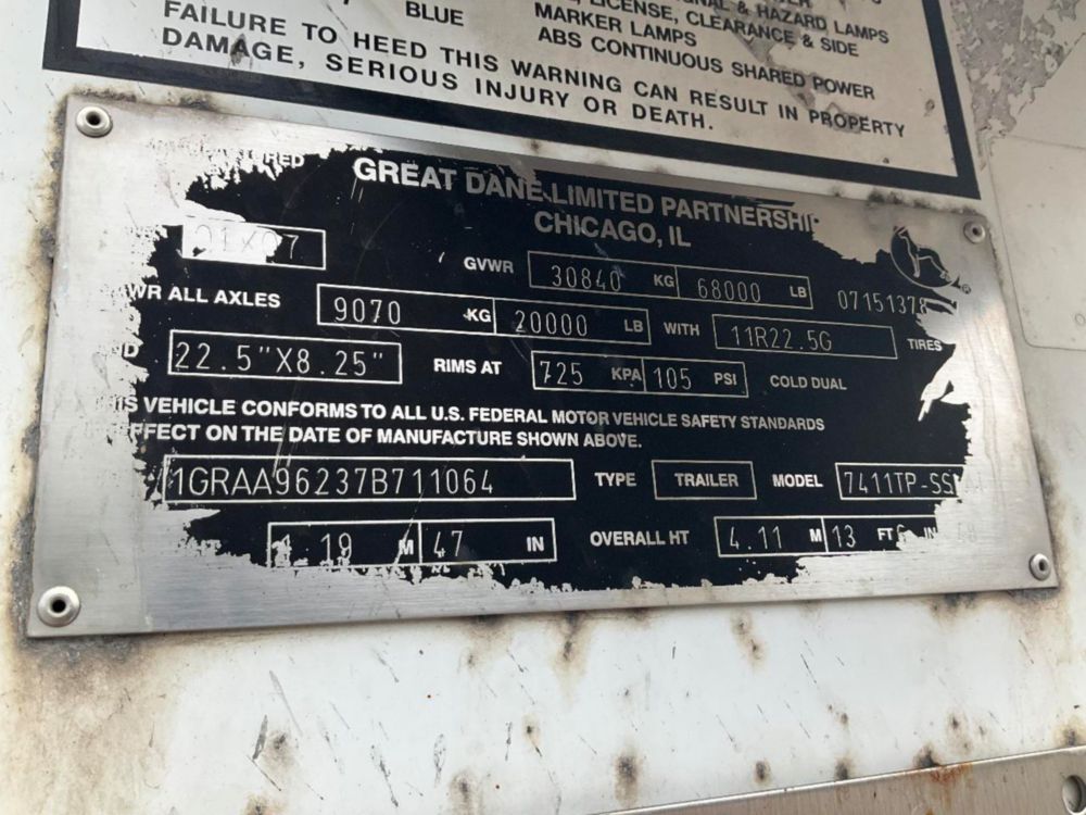 2007 Great Dane Dry Van Trailer W/ Rail Gate