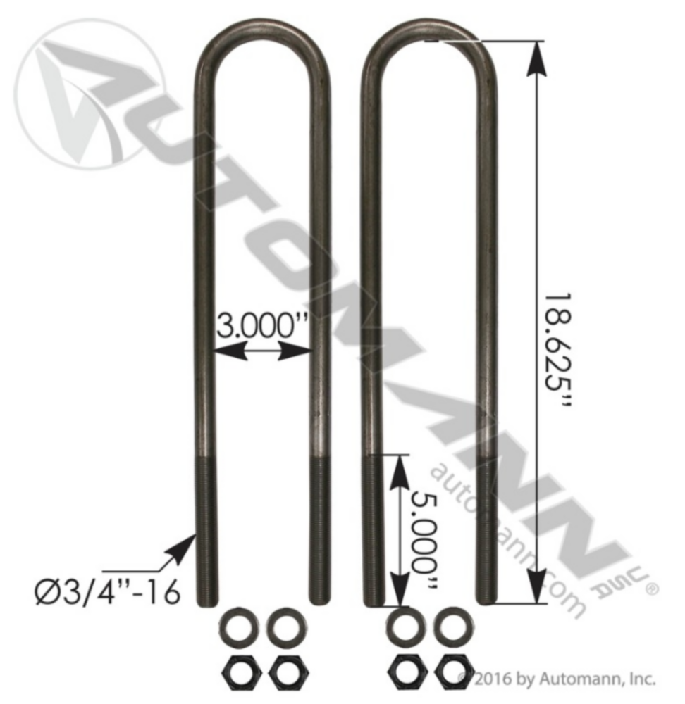 Automann U Bolt Kit 3/4in X 3in X 18-5/8in