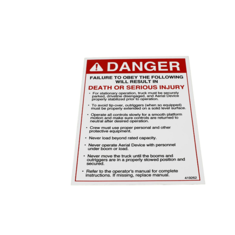 DECAL DANGER DEATH OR INJURY