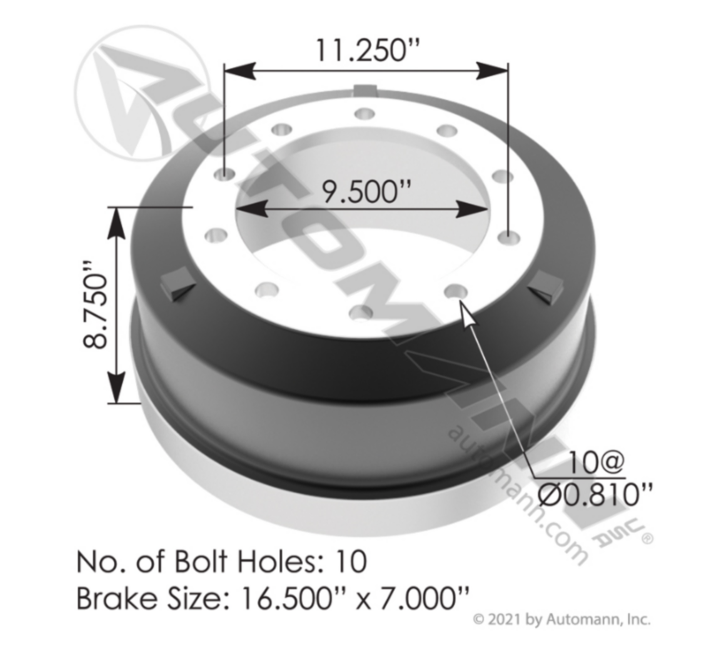 Automann Brake Drum 16.500in X 7.000in