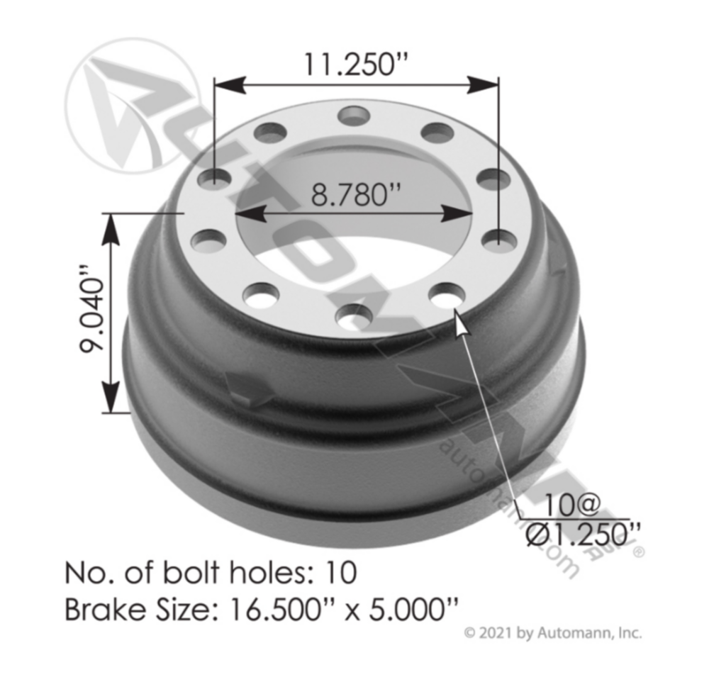 Automann Brake Drum 16.500in X 5.000in