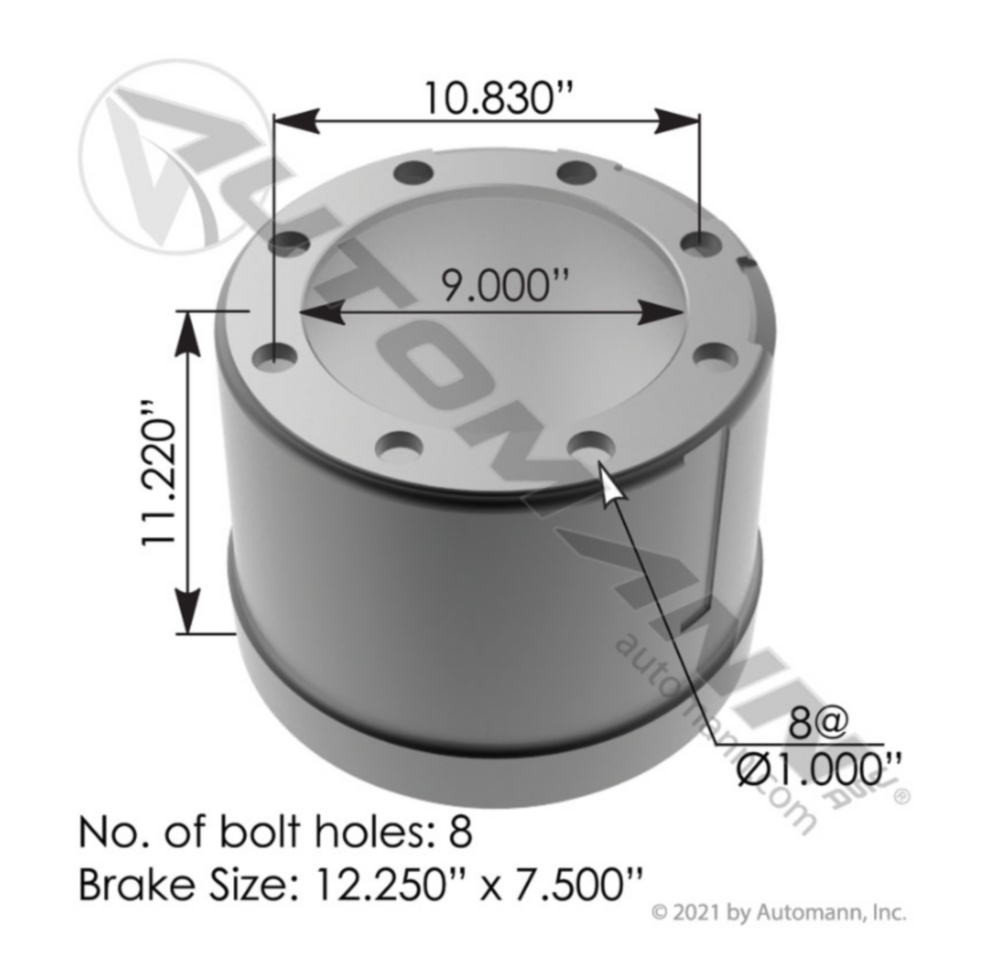 Automann Brake Drum 12.250in X 7.500in