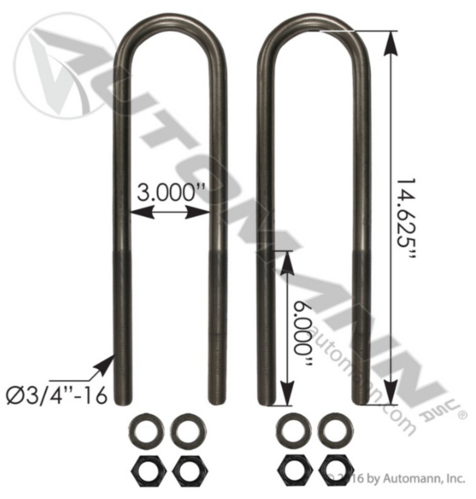 Automann U Bolt Kit 3/4in X 3in X 14-1/2in