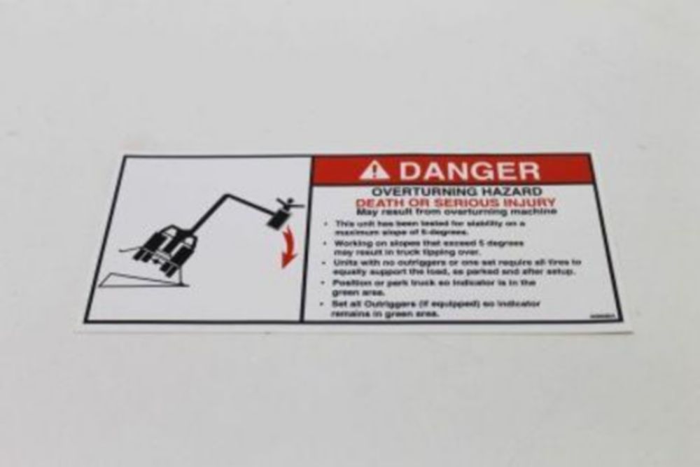 DECAL DANGER +/-5 DEGREE-OVERT