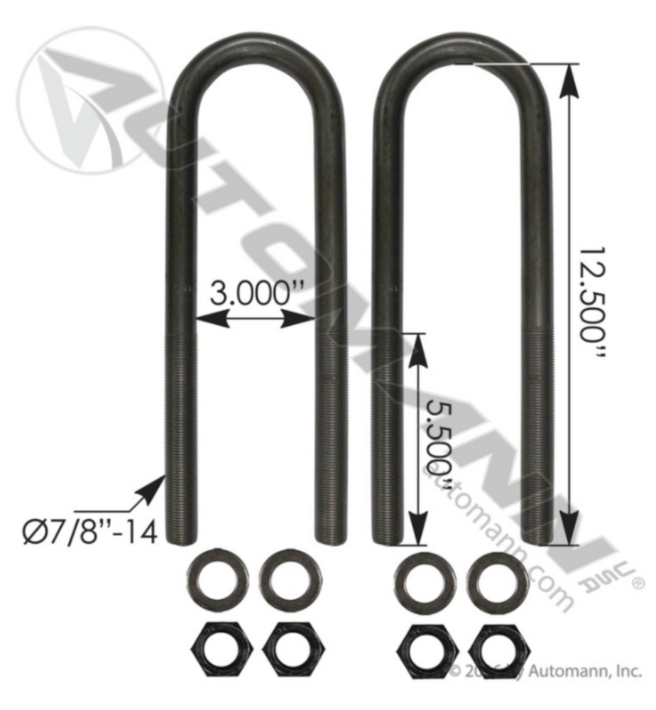 Automann U Bolt Kit 7/8in X 3in X 12-1/2in