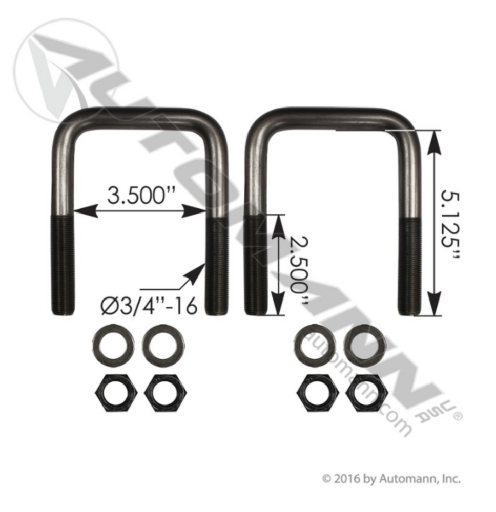 Automann U Bolt Kit SQ 3/4in X 3-1/2in X 5-1/8in