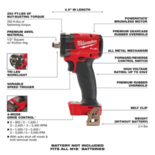 Milwaukee M18 FUEL™ 1/2 " Compact Impact Wrench w/ Friction Ring Bare Tool (Tool Only & Kit)