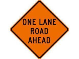 Dicke Superbright Reflective Orange Roll-Up Sign - "One Lane Road Ahead", 48"